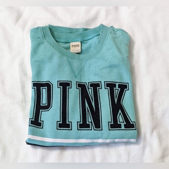 Victoria's Secret PINK Mint Blue Green Collegiate Oversized Tunic Sweatshirt - Picture 4 of 7